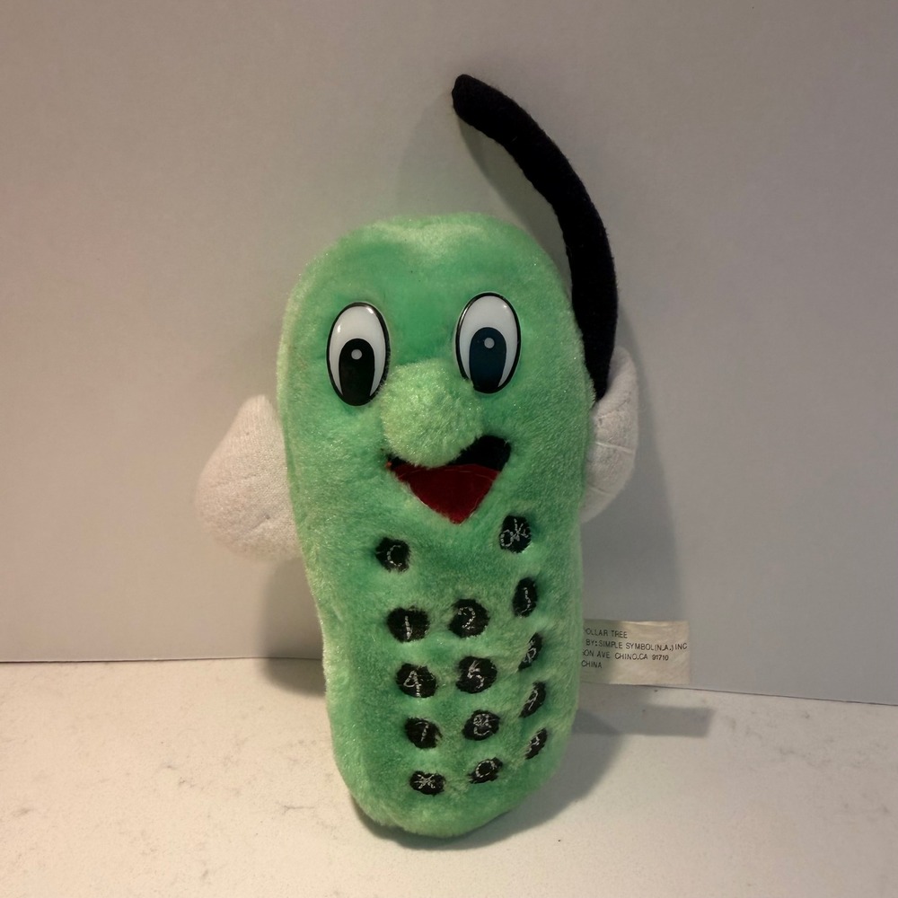 Vintage Y2K Dollar Tree Green Cell Phone Plush Toy Cartoon Antenna 2000s Fuzzy